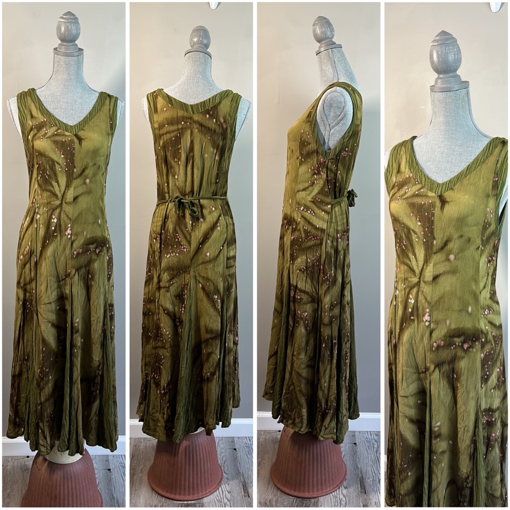 Pangaea Womens Green Artsy Forest Fairy Grunge‎ Midi Dress Whimsigoth Size S/M